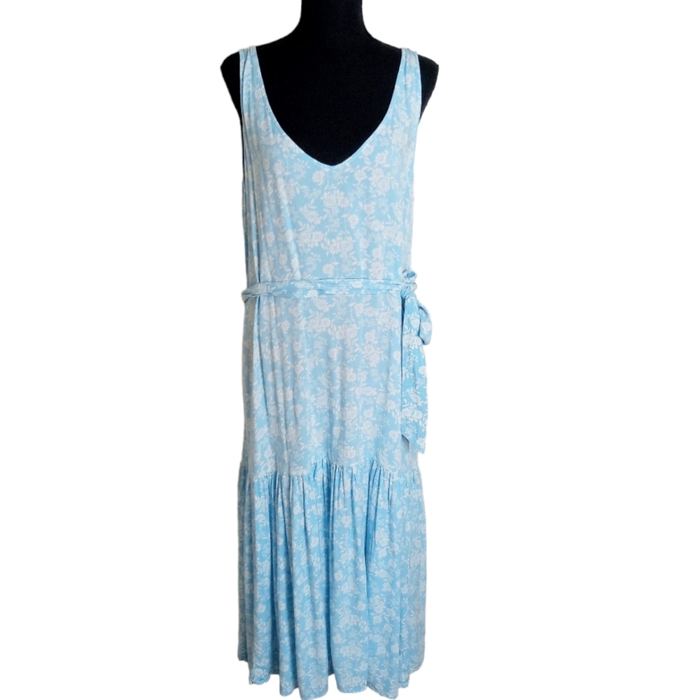 ♥️ONE DAY SALE Eloquii Blue White Floral Sleeveless Tank Bed Midi Dress - Picture 3 of 9